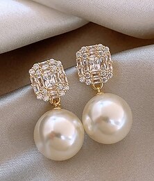 economico -orecchini da donna con perle e strass di cristallo - orecchini a bottone in oro con ciondolo a grappolo sulla parte superiore, eleganti gioielli in lega per lavoro, appuntamenti e occasioni formali