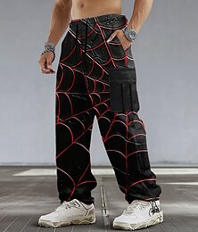 levne -Halloween Pánské pavoučí síť Halloweenské kostýmy Nákladní tepláky Běžec Kalhoty pro volný čas Středně vysoký pas Temný gotický styl Sportovní Turistika Cvičení Elastická šňůrka v pase Otevřené dno