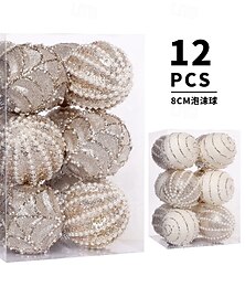 abordables -Lot de 12 boules de Noël décoratives, 8 cm/3,15 pouces, décoration de Noël, ensemble de suspension en mousse peinte et perlée, décoration d'arbre festive pour les fêtes de fin d'année