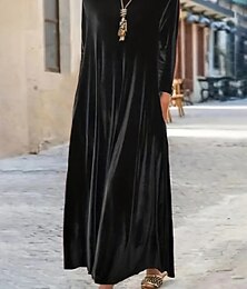 levne -Dámské sametové maxi šaty černé šaty maturitní šaty koktejlové šaty formální šaty party narozeniny formální svatební party kancelář prosté dlouhý rukáv kulatý výstřih černá červená fialová zelená