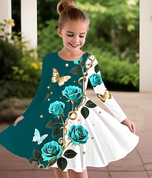 preiswerte -Mädchen' 3D Schmetterling Blume Kleid Langarm Sommer Frühling Urlaub Täglich Ferien Prinzessin Schön Süß Kinder 4-12 Jahre Freizeitkleid A Linie Kleid Knielang Normale Passform