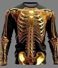 levne -Halloween Pánské 3D Kov Kostra Tričko Dlouhý rukáv tričko 3D tisk Tričkový Košile Módní Přehnaný ulice Ležérní Denní Vodní modrá Zlatá Trávová zelená Léto Jaro Podzim Oblečení S M L XL XXL XXXL