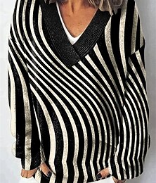 economico -Per donna Felpa Moda Blocco di colori A Coste Scollo a V Lavorato a maglia Manica Lunga Top Regolari Maglia Ferie Uscire Weekend Nero Inverno