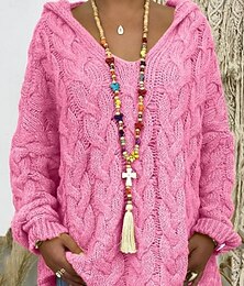 economico -Per donna Felpa Casual Morbido Colore Puro Spesso Con Cappuccio Lavorato a maglia Manica Lunga Top Regolari Maglia All'aperto Quotidiano Weekend Rosa Blu Autunno Inverno