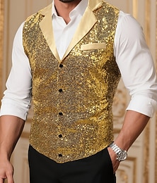 economico -Per uomo Gilet Vacanza Feste Affari Moda Casual Primavera Autunno Tasca Bottoni Strass Poliestere Confortevole Semplice Monopetto Un Bottone Bavero Vestibilità regolare Oro Gilet