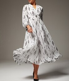 abordables -Féminin Robe Décontractée Blanche manche longue Manches courtes Géométrique Portefeuille Été Printemps Toutes saisons Col en V Col rond Élégant Moderne XS S M