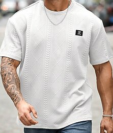 halpa -Miesten T-paita T-paidat Lyhythihainen paita Lyhythihainen Tiukka pyöreä kaula-aukko Kesä Kevät Tavallinen Muoti Suunnittelija Perus Jakardi Loma Katu Bile Musta Valkoinen Punastuvan vaaleanpunainen