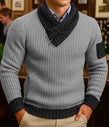 preiswerte -Herren Pullover Gerippt Stricken Normale Oberteile Gestrickt Schmale Passform Einfach Schal Strickware Zeitgenössisch Lässig Alltagskleidung Bekleidung Herbst Schwarz Rote S M L