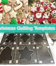 お買い得  -クリスマスキルティングテンプレート 6個入り アクリル製裁縫定規セット 中空パッチワークキルティングツール