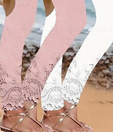 abordables -Femmes Leggings Vacances ancien Style Ethnique Longueur cheville Taille haute Fleuri Graphique Impression 3D Séchage Rapide Respirabilité Doux Élastique Extérieur Maison Décontracté Blanche Rose