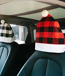 economico -Set di 2 coprisedili natalizi per auto, coprisedili per auto a quadri rossi e neri spessi con poggiatesta e copricuscini, decorazioni per interni di veicoli per le feste
