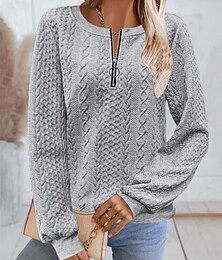 olcso -Női Textúra pulóver Pulóverek Cipzáras pulóverek Sima Utcai sikk Alkalmi Kényelmes Hosszú ujj Magasnyakú Normál felsők Utca Szabadság Alkalmi Félcipzár Negyedcipzár Negyed irányítószám Fehér Arcpír