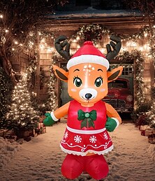 abordables -1 pièce 1,55 m * 0,9 m 2025 Noël portant un chapeau de Noël et une jupe mignon renne avec lumière gonflable modèle d'air intérieur et extérieur cour jardin fête atmosphère lumière décorative prise