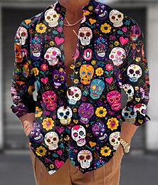 economico -Per uomo Teschio Giorno dei Morti Rosa Camicia Camicia con colletto alla coreana Manica Lunga Stile gotico oscuro All'aperto Ferie Primavera Autunno Collo alla coreana Colletto alla coreana Bottonato