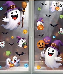 お買い得  -2枚のハロウィーンの窓用ステッカー、クリエイティブな漫画のクモ、幽霊、カボチャの装飾 &コウモリ、静電気でくっつく、ハロウィンパーティーのホームデコレーション