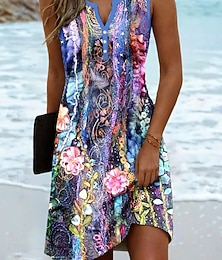 Недорогие -Женское мини-платье повседневное платье сарафан летнее платье элегантное повседневное отдых ежедневное праздничное обычная посадка цветочная графика бохо пайсли дамаск без рукавов V-образный вырез