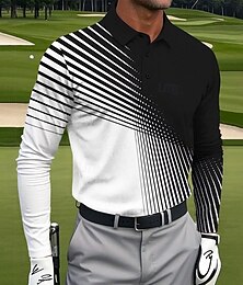 economico -Per uomo Geometrico Golf Polo Polo Sportivi Manica Lunga Magliette polo Bavero Casual Athleisure Abbigliamento quotidiano Stampa 3D Bottoni Primavera Autunno Inverno Bianco Blu Viola