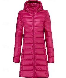 economico -Per donna Giacca Piumino Cappotto Caldo Confortevole Cerniera Moda Semplice Vacanza Streetwear Abbigliamento quotidiano Cerniera Lungo Con Cappuccio Vestibilità regolare Manica Lunga Capispalla Nero