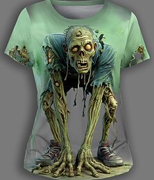 abordables -T-shirt pour femmes Halloween avec des crânes graphique décontracté amusant à manches courtes col rond tops réguliers quotidien sorties week-end imprimé jaune bleu violet vert été