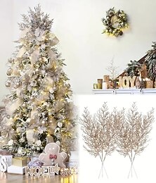 baratos -24 palitos artificiais para árvores de Natal – decorações brilhantes de galhos de pinheiro, caules brilhantes para árvores de Natal, arranjos florais em vasos pequenos, decoração para feriados,