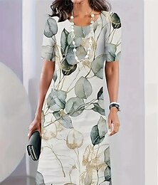 זול -בגדי ריקוד נשים שמלת מידי שמלת טי-שרט שמלת שיפט שמלת קיץ יום יומי רשמי יומי רגיל פרחוני מופשט שרוולים קצרים צווארון עגול קצר אודם פול תלתן קיץ אביב