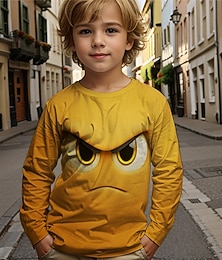 abordables -T-shirt à manches longues pour garçons, motif dessin animé, drôle et souriant, imprimé 3D, mode automne-hiver, basique, col ras du cou, pour l'extérieur, décontracté, quotidien, coupe classique, 4-12
