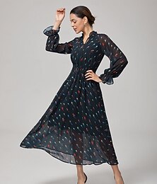 preiswerte -Damen Freizeitkleid Langes Kleid Maxikleid Schwarz Langarm Papagei Vorderknoten Frühling & Herbst Ganzjahresmode V Ausschnitt Urlaub S M L