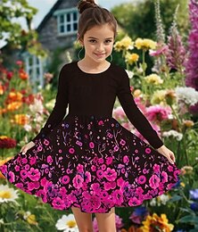 halpa -Tyttöjen 3D Kukka Mekko Pitkähihainen Kesä Kevät Loma Päivittäin Pyhäpäivä Prinsessa Kaunis Makea Lapset 4-12 vuotta Rento mekko A linjainen mekko Polvipituinen Normaali