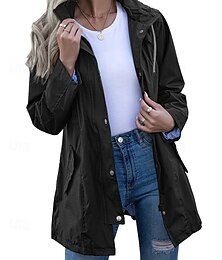 billiga -Dam Hoodiejacka Vattentäta regnjackor Regnrockar Håller värmen Bekväm Dragkedja Ficka Utomhus Ledigt Slät Utekväll Ledigt / vardag Dragkedja Normal Huva Normal Långärmad Ytterkläder Marin Svart Gul