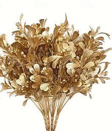 abordables -4 plantas artificiales doradas: decoraciones florales artificiales para Navidad, Acción de Gracias y festividades de invierno. Uso interior y exterior. Material plástico sin plumas. Manualidades de