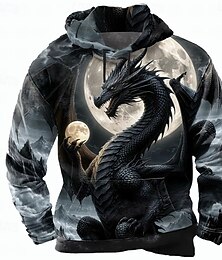 economico -Per uomo Drago 3D Felpa con Cappuccio Felpa Cool Festa Girocollo Club Abbigliamento casual alla moda Viola Verde Coulisse Autunno Inverno progettista