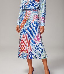 abordables -Falda de sirena de satén con estampado de leopardo y acuarela para mujer, con cintura elástica y forro, elegante, informal, con estampado llamativo, para uso diario y trabajo en otoño.