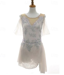preiswerte -Eiskunstlaufkleid Damen Mädchen Eislaufen Kleid Weiß Patchwork Offener Rücken Netzstoff Spandex Dehnbar Training Übung Professionell Eiskunstlaufkleidung Thermowarm Kristall / Strass Kurzarm