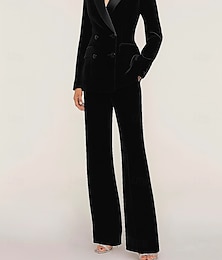 economico -Due Pezzi Tuta / Completo Pantalone Completo Pantalone Abito da cerimonia per signora Formale Ospite di nozze Elegante Semplice Bavero Lunghezza al pavimento Velluto Manica Lunga con Tinta unita 2025