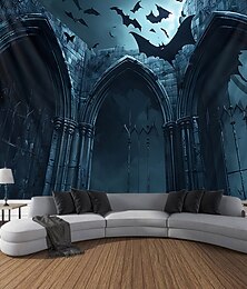 رخيصةأون -Halloween نسيج يافطات الجدار الشنق خفاش الظلام بانك القوطية حفلة السكن الجامعي خلفيات التصوير ديكورات حائط وباب وخلفية