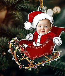 economico -Addobbi natalizi con foto personalizzate, viso personalizzato, adorabile bambino con slitta di Babbo Natale, addobbi per l'albero di Natale, decorazioni natalizie, ciondoli pendenti, regali
