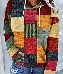 preiswerte -Damen Kapuzenpullover Druck Grafik Geometrisch Warm Vintage Mode Langarm Mit Kapuze Normale Oberteile Straße Alltagskleidung Ferien Orange Leicht Blau Herbst Winter