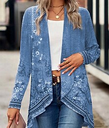 levne -Dámské Košile Tónované Květinový Grafika Čechy Vinobraní Západní Dlouhý rukáv Jdeme ven Tisk Sklady Šalvějová zeleň Vodní modrá Jaro Podzim