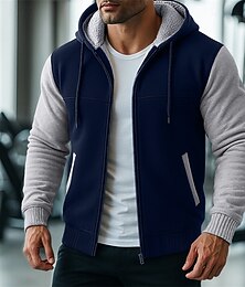 economico -Per uomo Felpa con cappuccio Felpa con cappuccio a zip intera Felpa con cappuccio in pile Felpa con cappuccio foderata in pile Nero Rosso Borgogna Blu marino Grigio chiaro Con Cappuccio Semplice