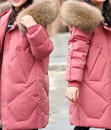 abordables -Niños Chica Plumón Color sólido Moda Detalles en Piel Escuela Abrigo Ropa de calle 4-12 años Otoño Negro Rosa Rojo