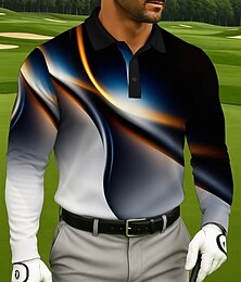 economico -Per uomo Geometrico Golf Polo Manica Lunga Magliette polo Bavero Casual Athleisure Abbigliamento quotidiano Stampa 3D Bottoni Primavera Autunno Inverno Nero Blu Verde