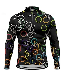 olcso -Férfi Felsők Biciklis ruházat Grafika Mértani Kerékpár Hosszú ujj Kerékpár Dzsörzé Felsők 3 hátsó zsebbel Nap Napvédő Fényvédő Gyors szárítás Sport Fekete Ruházat