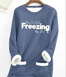abordables -Mujer Sudadera Perro Letra Cálido Casual Borroso Manga Larga Cuello Barco Tops largos Casual Deportes Bolsillo Estampado Negro Rosa Azul Piscina Gris Invierno