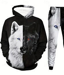 economico -Per uomo Animale Lupo 2 pezzi Set di felpe 3D Tuta Felpa con Cappuccio Manica Lunga Pantaloni lunghi Con Cappuccio Casual Quotidiano Athleisure Stampa 3D Primavera Autunno Inverno Nero Blu