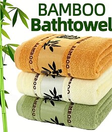 お買い得  -竹製バスタオル2枚セット、家庭用の柔らかい葉柄タオル、友人へのプレゼントに最適、贅沢で吸水性に優れた竹繊維タオル
