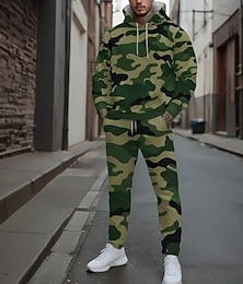 abordables -Homme Camouflage 2 pièces Ensembles de sweat-shirts 3D Survêtement Sweat à Capuche manche longue Pantalon long À capuche Décontracté Quotidien Athleisure Impression 3D Printemps Automne Hiver Vert