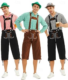 זול -קרנבל פסטיבל אוקטובר Oktoberfest תלבושות נשף מסכות לדרהוזן בוואריה German סגנון מסורתי כרי דשא בגדי ריקוד גברים קרנבל מפלגה ליל כל הקדושים בד בסגנון מסורתי עליון מכנסיים קצרים כובע