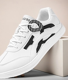 economico -scarpe da ginnastica bianche alla moda da uomo con dettagli neri a contrasto: scarpe sportive moderne e casual con lacci per camminare, fare shopping e indossare tutti i giorni