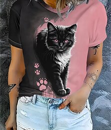 baratos -Mulheres Camiseta Âmbar Gráfico Animal Vintage à moda Clássico Manga Curta Gola Redonda Decote Redondo Tops regulares Diário Final de semana Imprimir Rosa Verão Primavera Outono