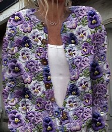 halpa -Naisten neulecardigan ribbattu nappikiinnitys pyöreä kaula-aukko pitkät hihat kevyt tyylikäs vintage muoti kukkakuviot regular yläosat neulottu ulkoilu päivittäinen viikonloppu violetti vihreä syksy